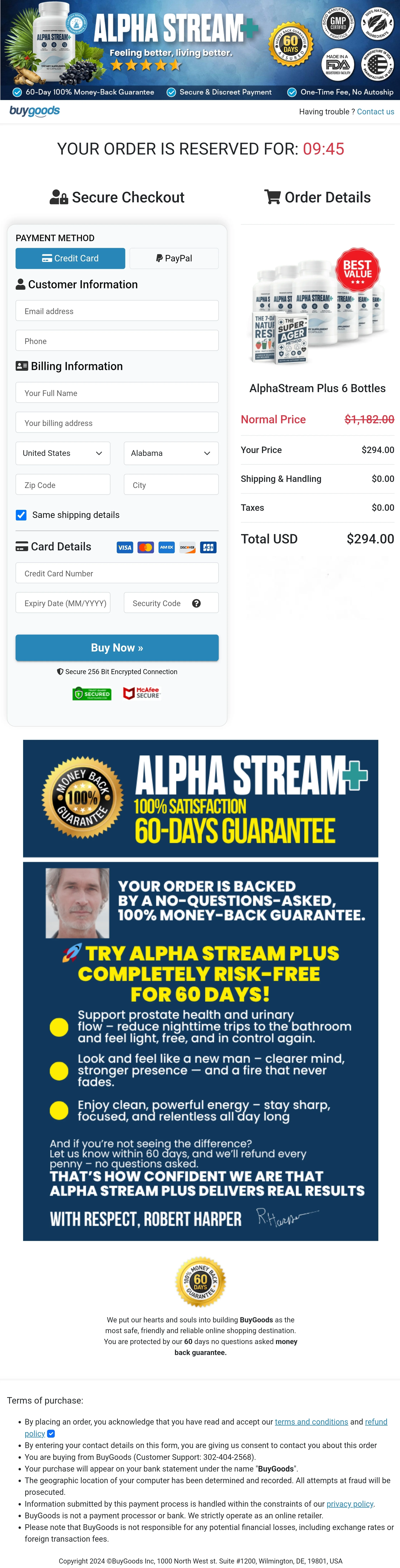 Alpha Stream Plus order form